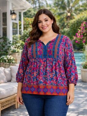 Dress Barn Red Pink Embellished Relaxed Blouse